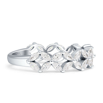 Floral Half Eternity Marquise Band Cubic Zirconia Ring 925 Sterling Silver Wholesale